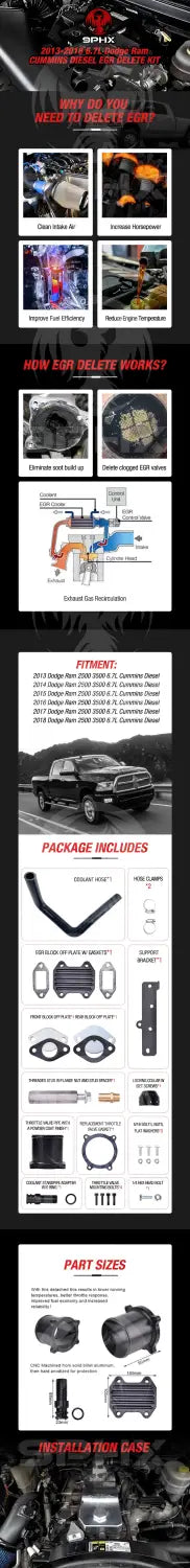 2013-2018 Cummins 6.7L EGR Plate Cooler & Throttle Valve Delete Kit for Dodge Ram 2500 3500 4500 5500