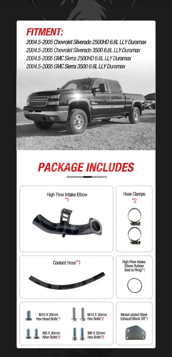 2004 2005 LLY Duramax EGR Delete Kit With High Flow Intake for GMC Chevy Chevrolet