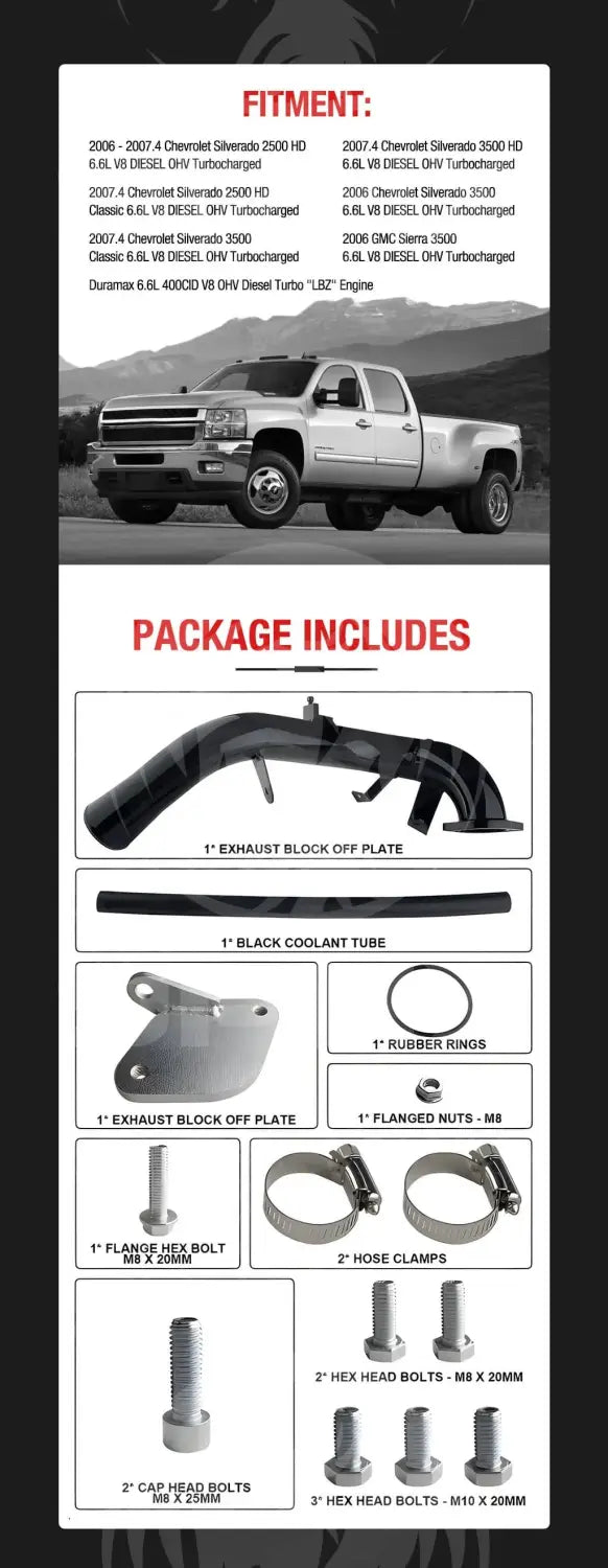 2006 2007 LBZ Duramax EGR Delete Kit with High Flow Intake Elbow for GMC Chevrolet