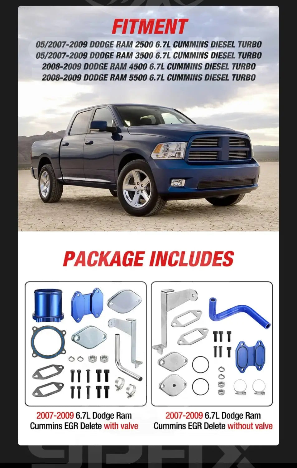 2007 2009 Cummins 6.7L EGR Cooler Delete Kit for Dodge Ram 2500 3500 4500 5500