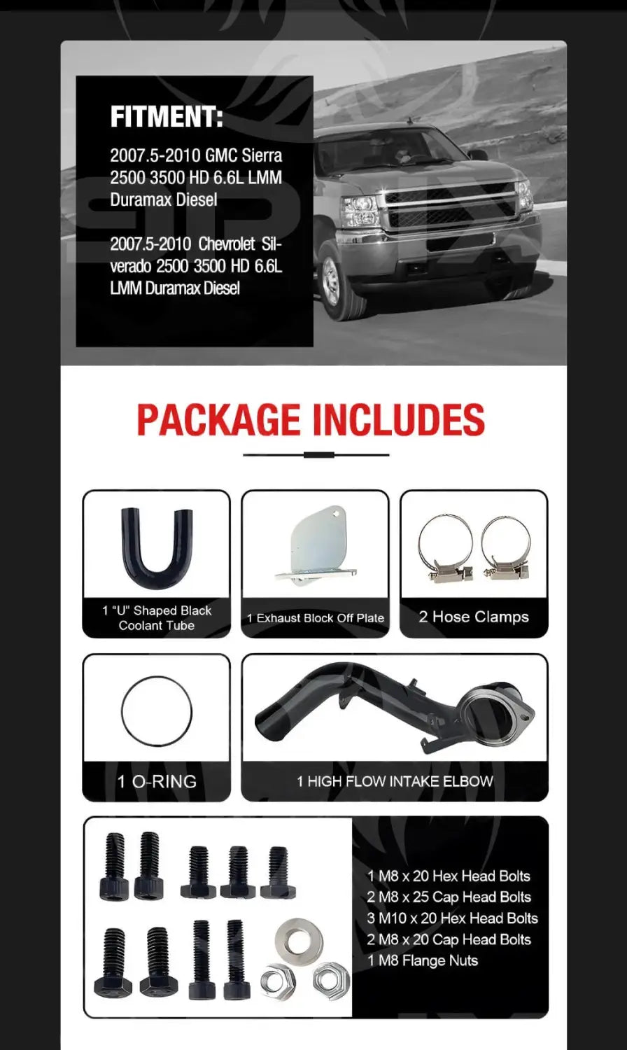 2007.5 2010 LMM Duramax EGR Delete Kit High Flow Intake Elbow Pipe for GMC Chevrolet