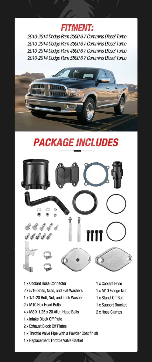 2010 2014 Cummins 6.7L EGR Delete Kit Throttle Valve Cooler for Dodge Ram