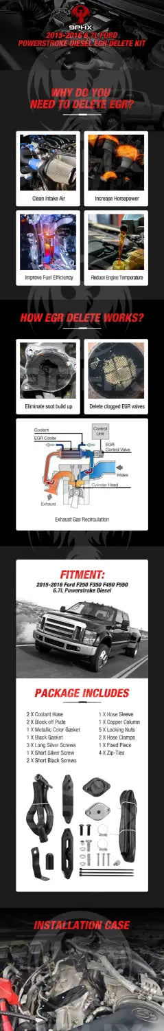 2015-2016 Powerstroke 6.7L EGR Delete Kit w/Coolant Bypass for Ford F250 F350 F450 F550