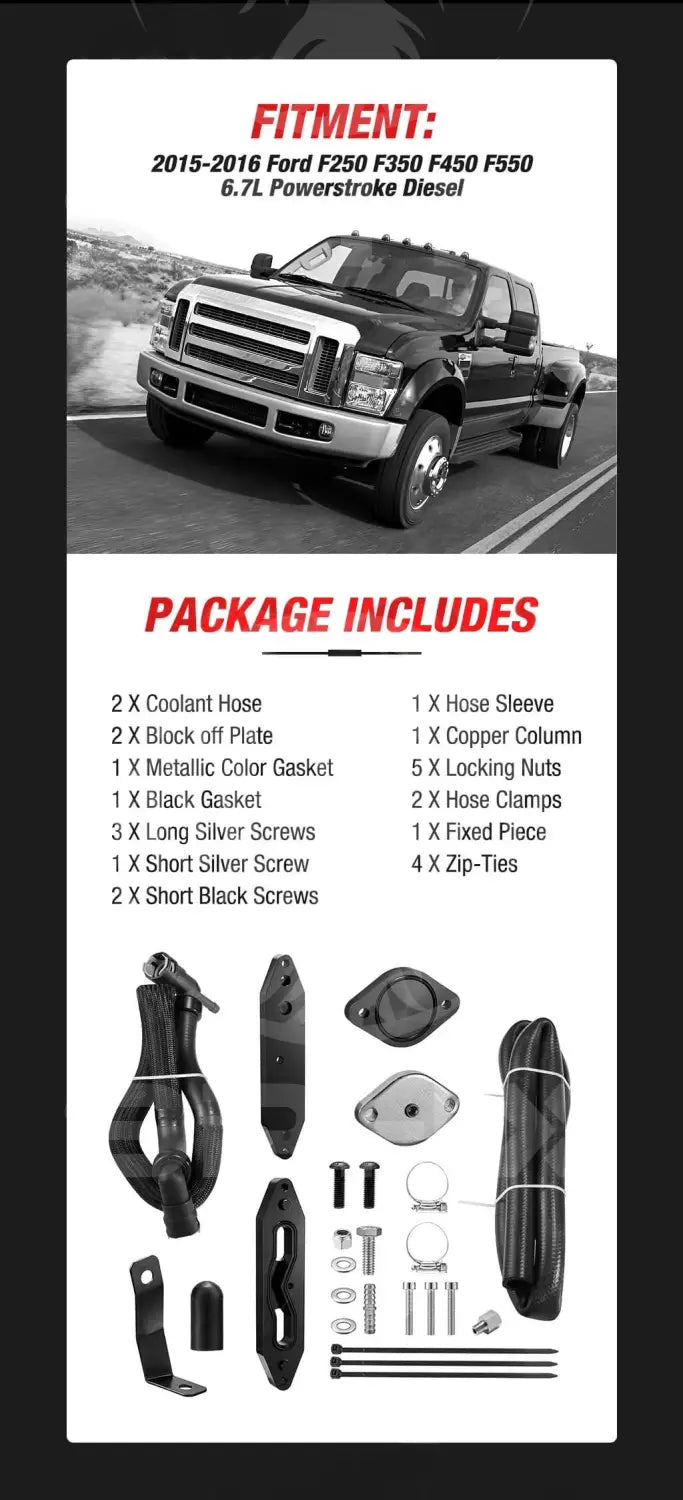 2015 2016 Powerstroke 6.7L EGR Delete Kit w/Coolant Bypass for Ford F250 F350 F450 F550