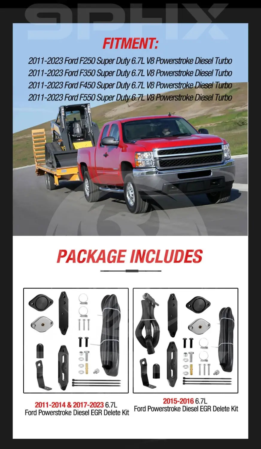 2011 2023 Powerstroke 6.7L EGR Delete Kit w/Coolant Bypass Black for Ford F250 F350 F450 F550