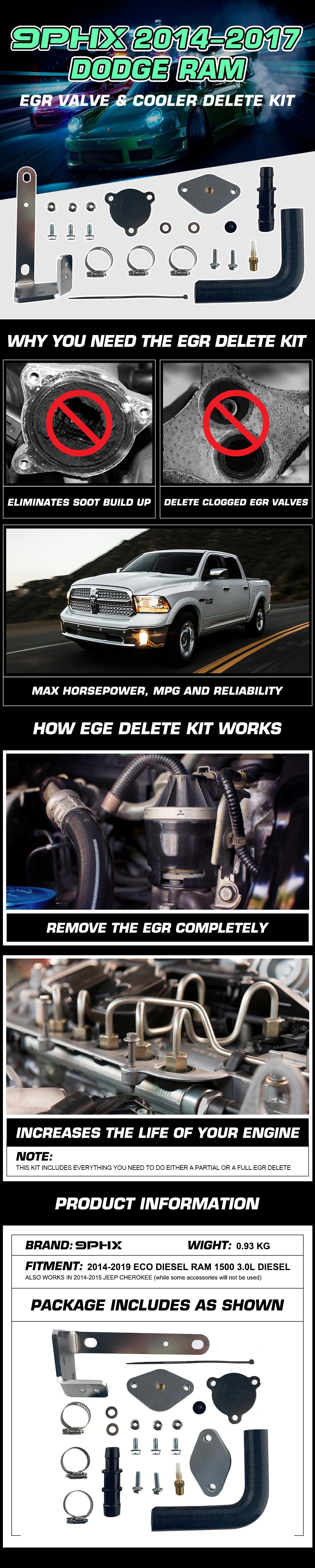 9PHX 2014-2017 EcoDiesel 3.0L Válvula EGR y kit de eliminación de enfriador para Dodge Ram 1500
